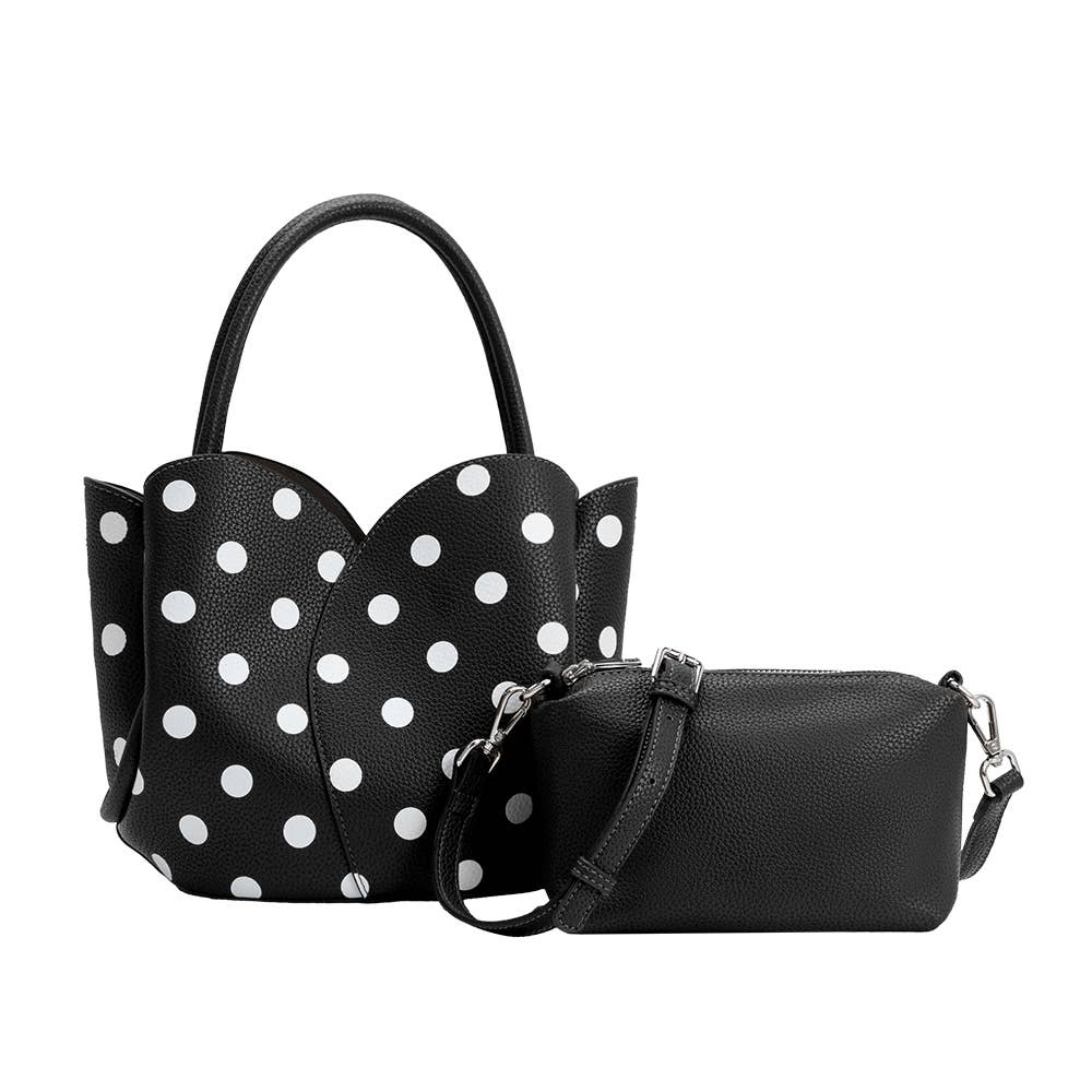Tulip Black Polka Dot Top Handle Bag