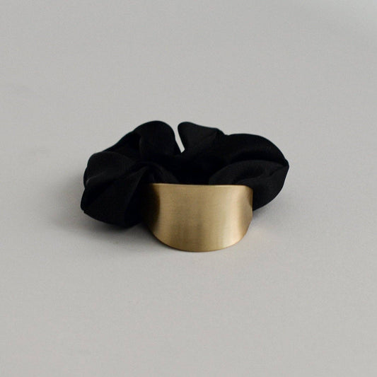 Black Satin Scrunchie with Crescent Gold Charm
