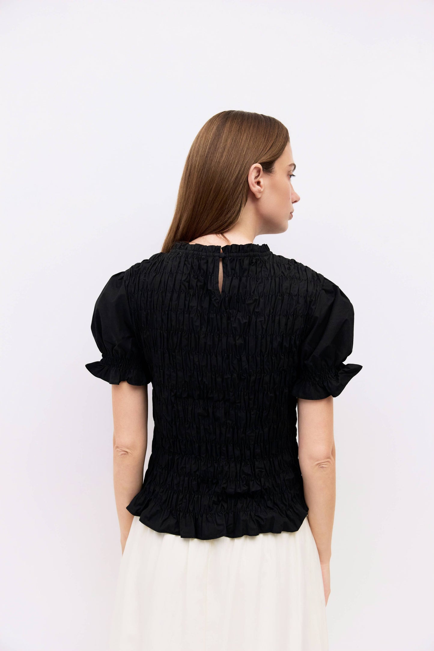 Cotton Smocked Puff Sleeve Blouse