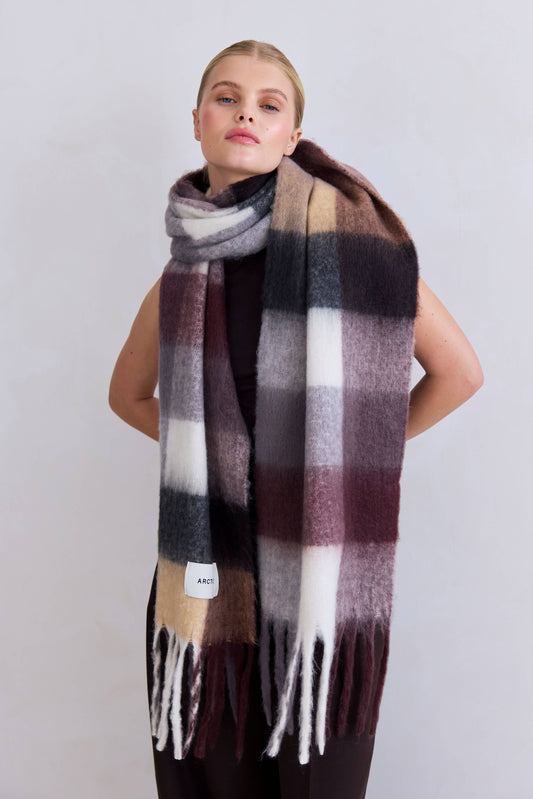 Purple/Brown Brushed Check Scarf