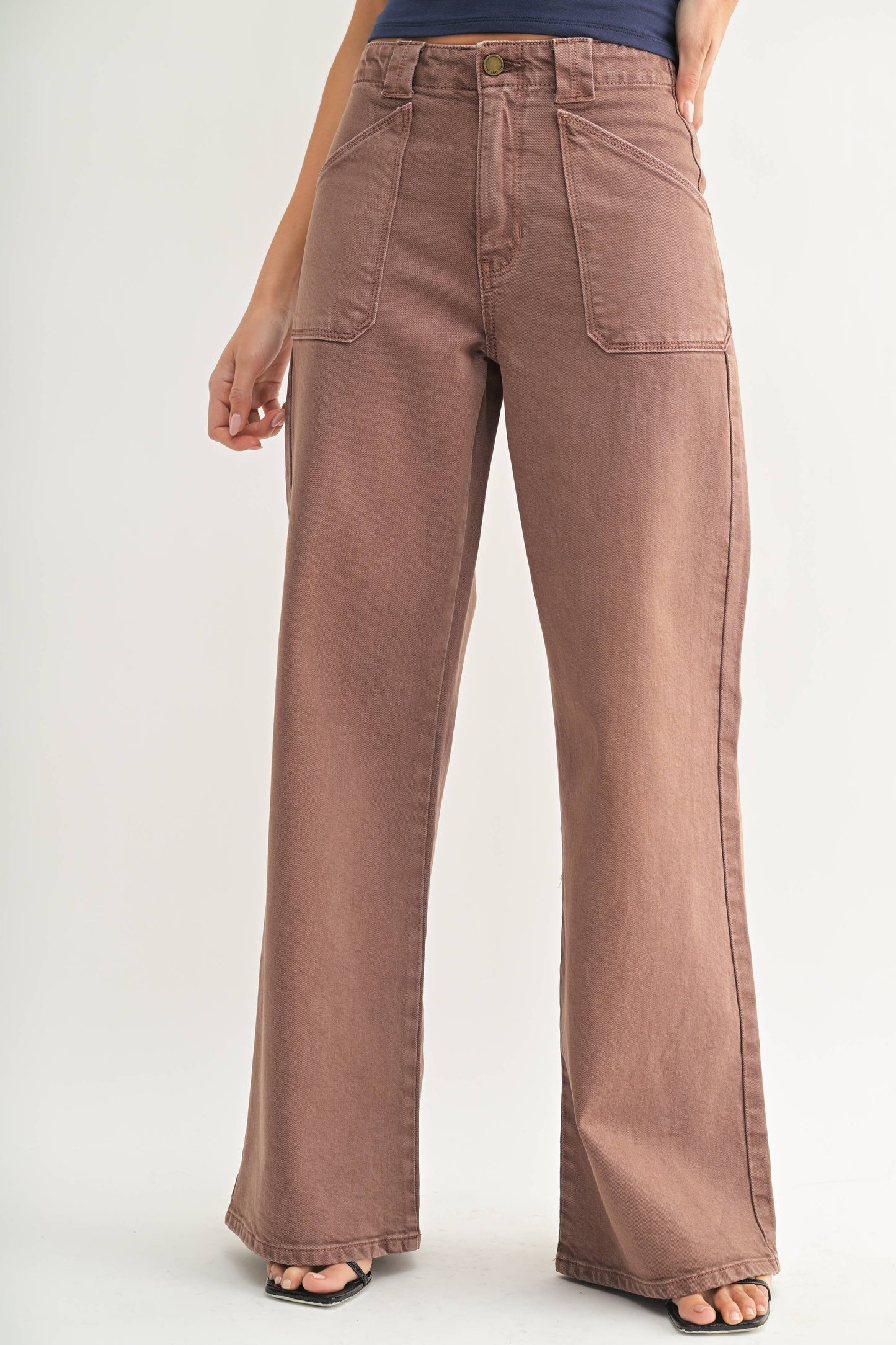 Vintage Brown Patch Pocket Wide Leg Flare