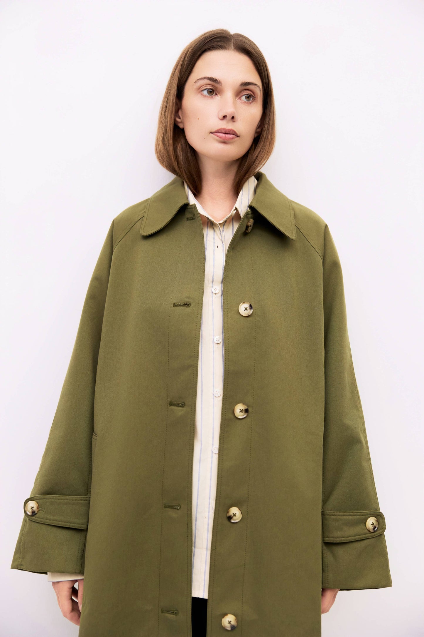 Olive Pointed Collar Trench Coat