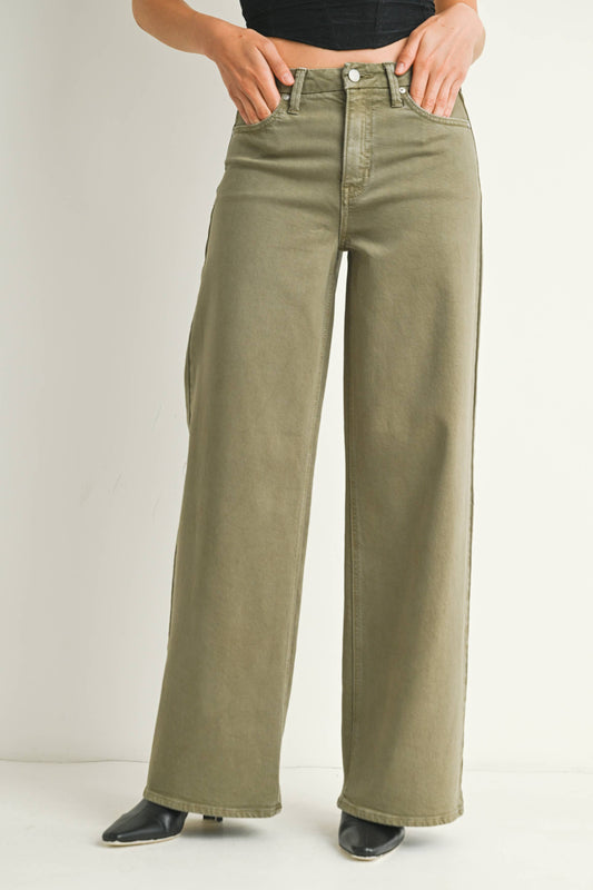 Olive High Rise Palazzo Wide Leg Jean