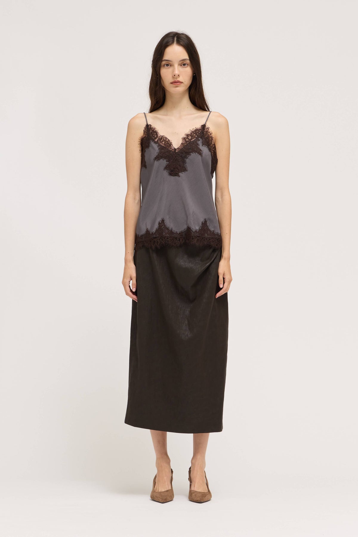 Satin Lace Trim Cami Top
