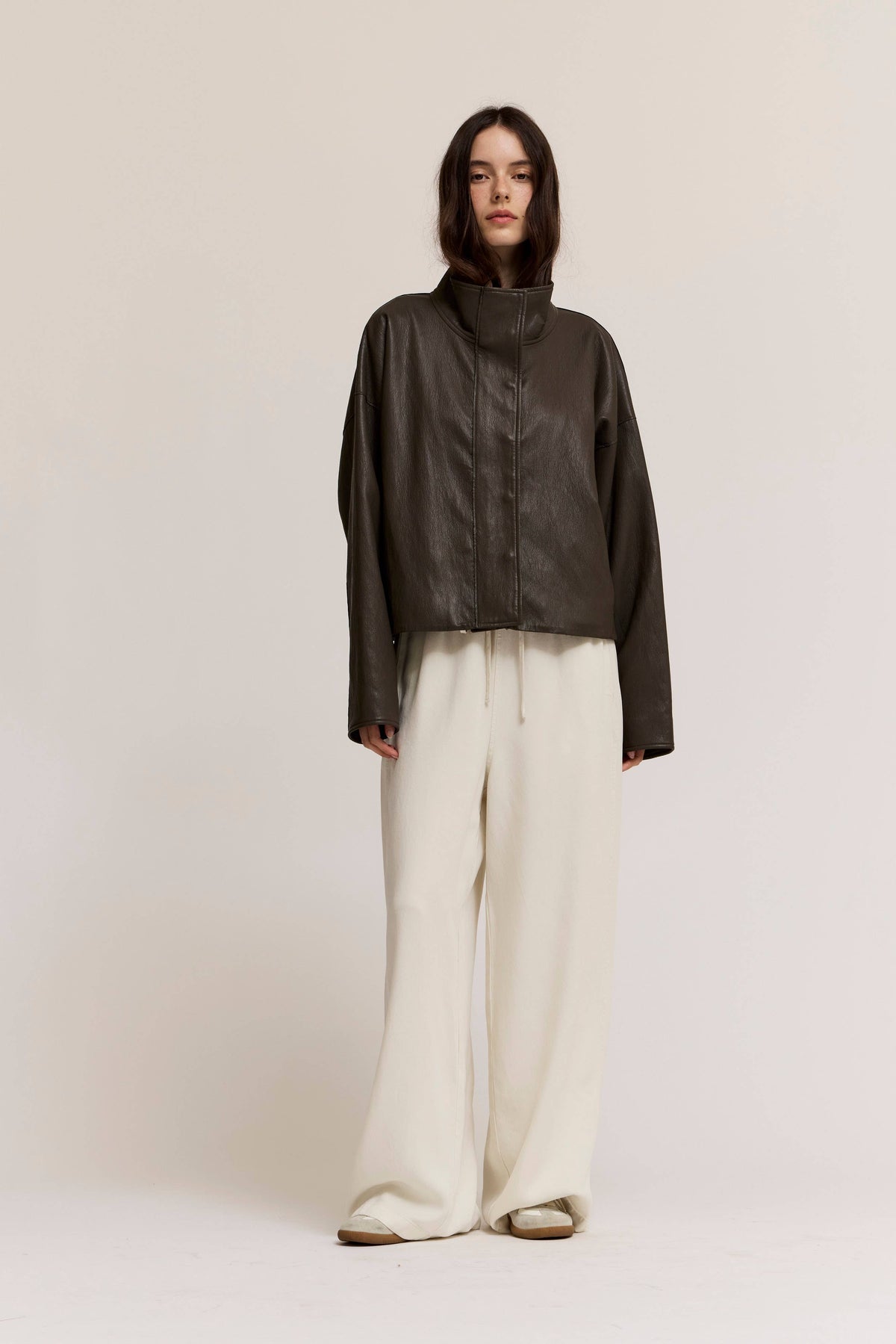 High Collar Vegan Leather Jacket