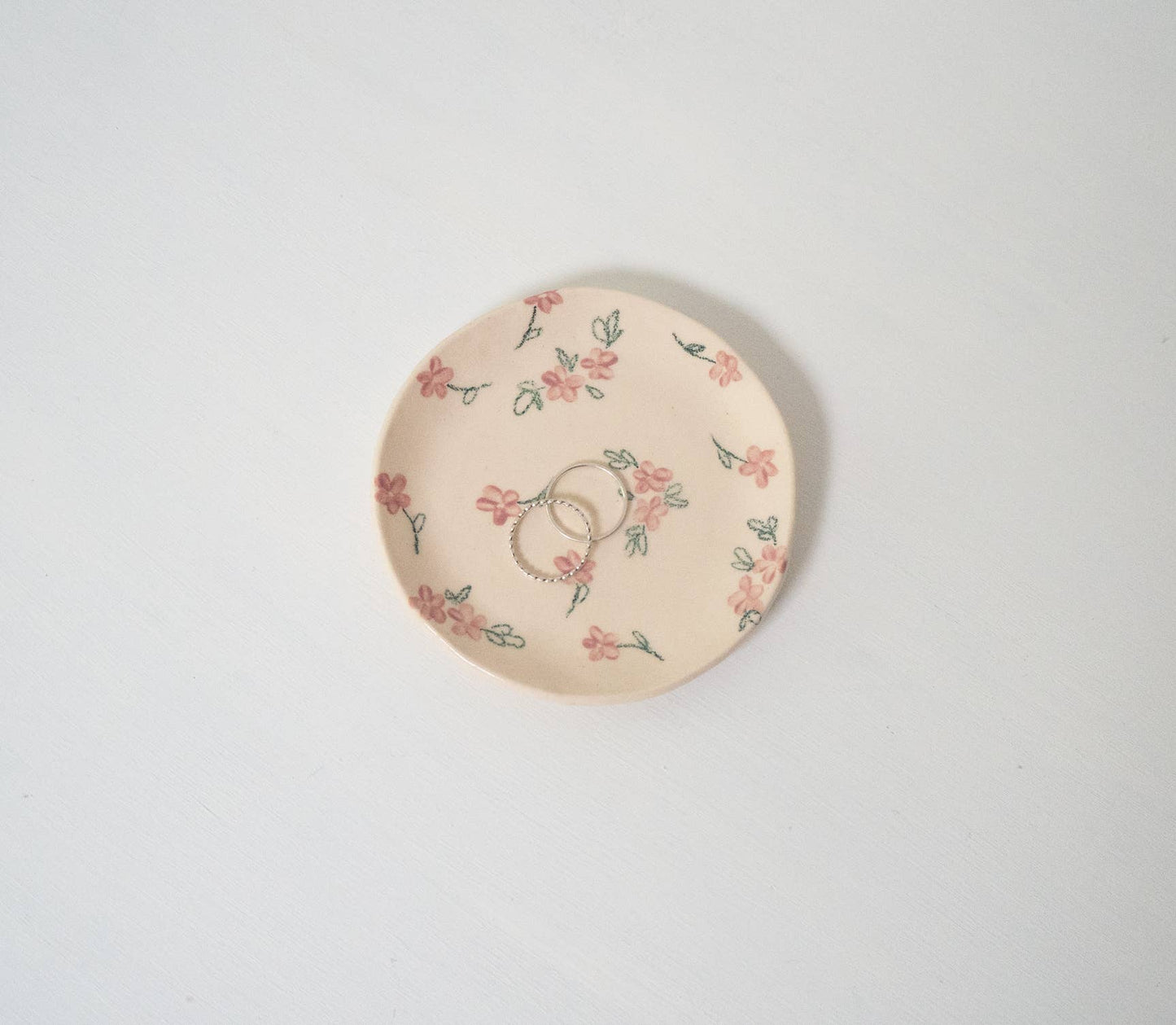 Handmade Ceramic Pink Wild Flowers Ring Dish