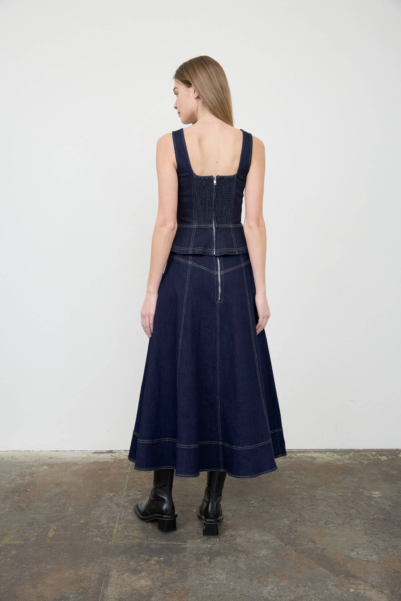 Denim Lace-Up Corset Peplum Top