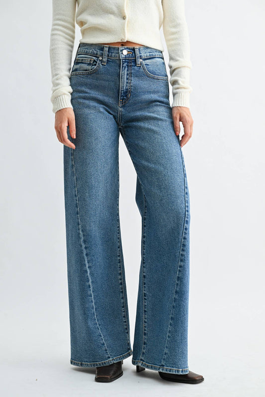 Medium Wash Twisted Seam Wide Leg Jeans