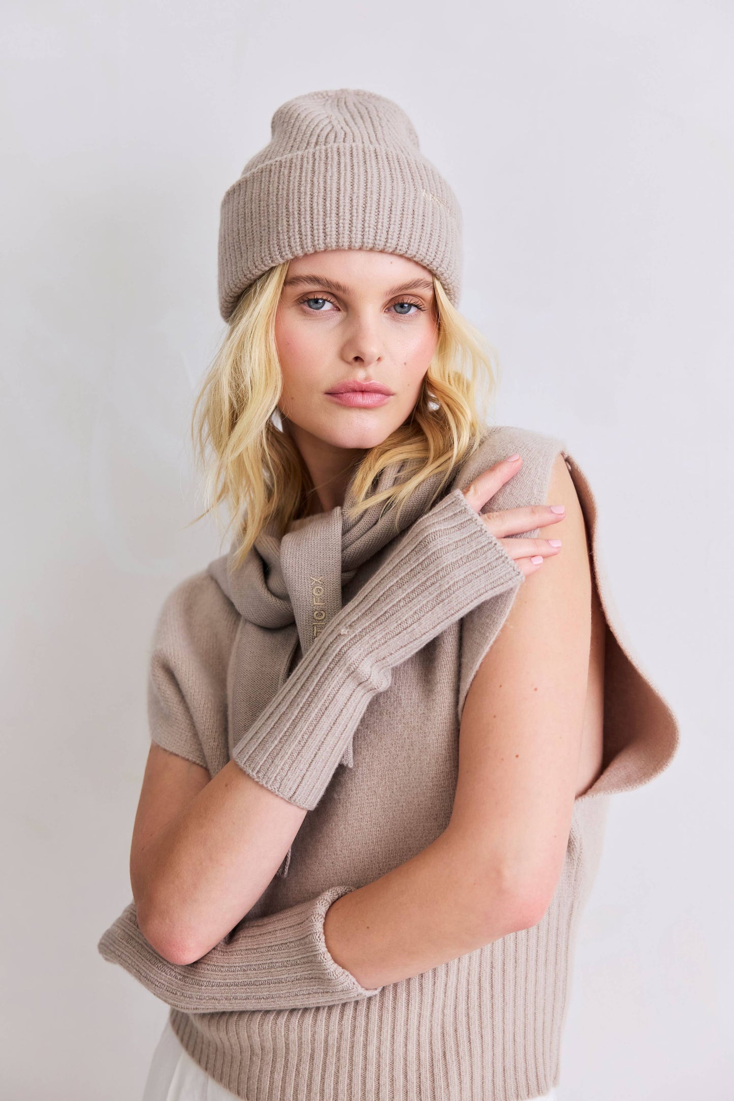 Soft Taupe Wool Fingerless Gloves