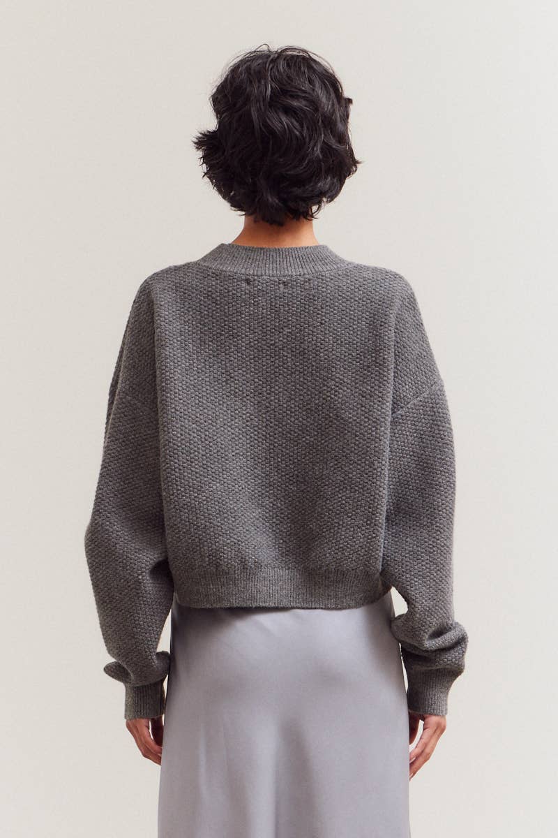 Mock Neck Textured Cropped Sweater