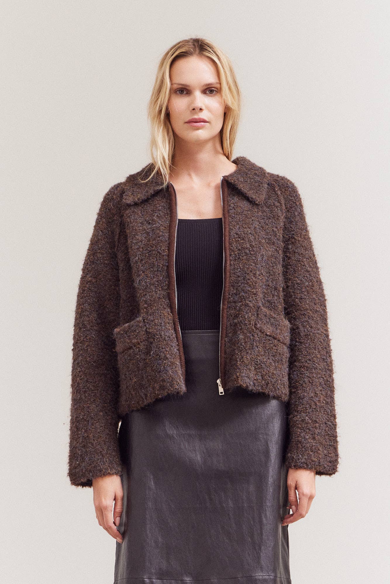 Boucle Knitted Zip-Up Jacket