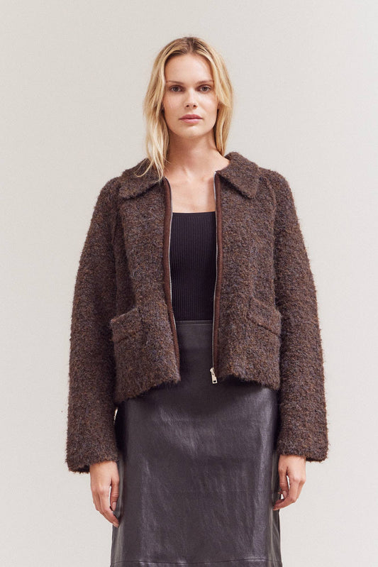 Boucle Knitted Zip-Up Jacket
