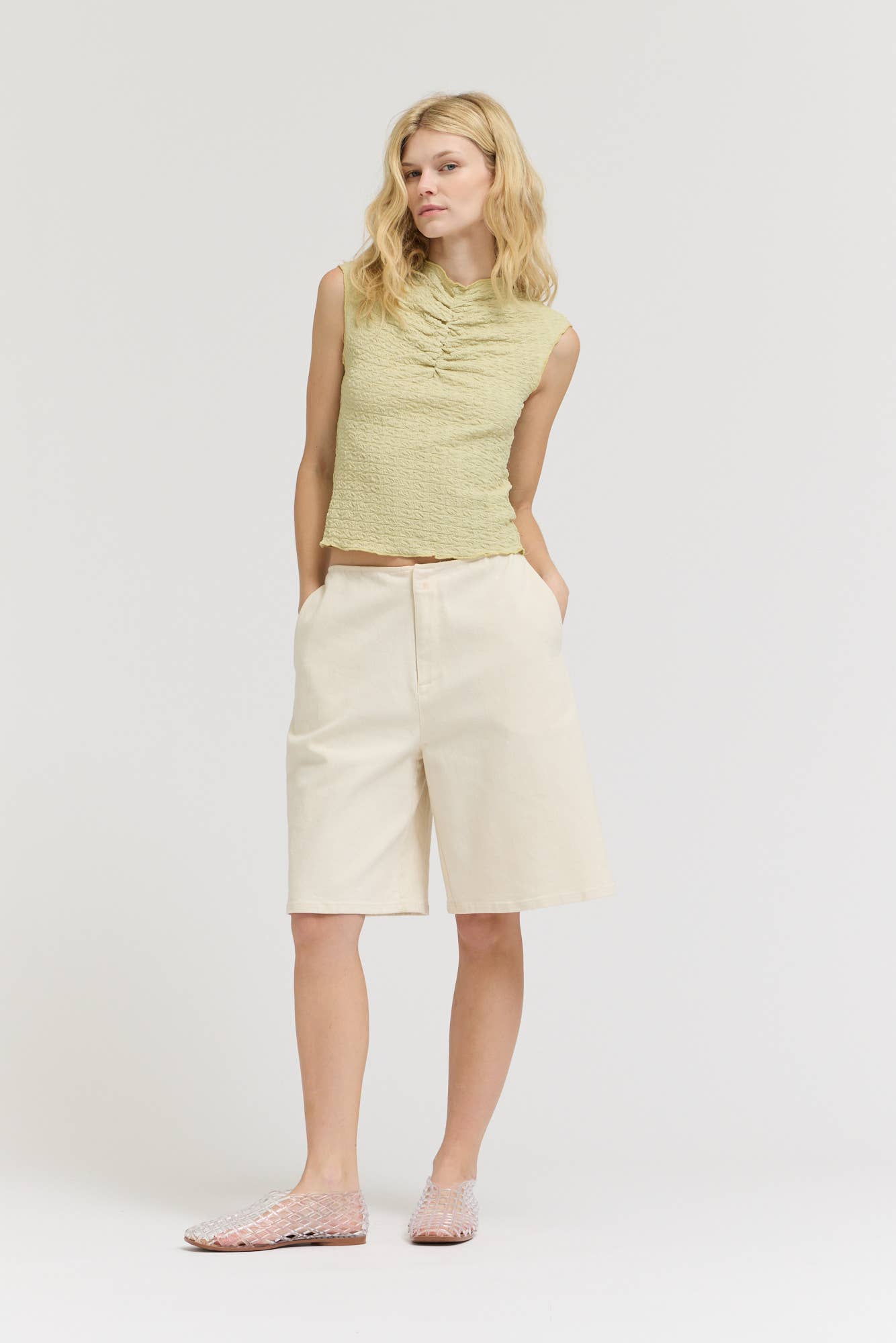 Textured Shirred SleevelessTop