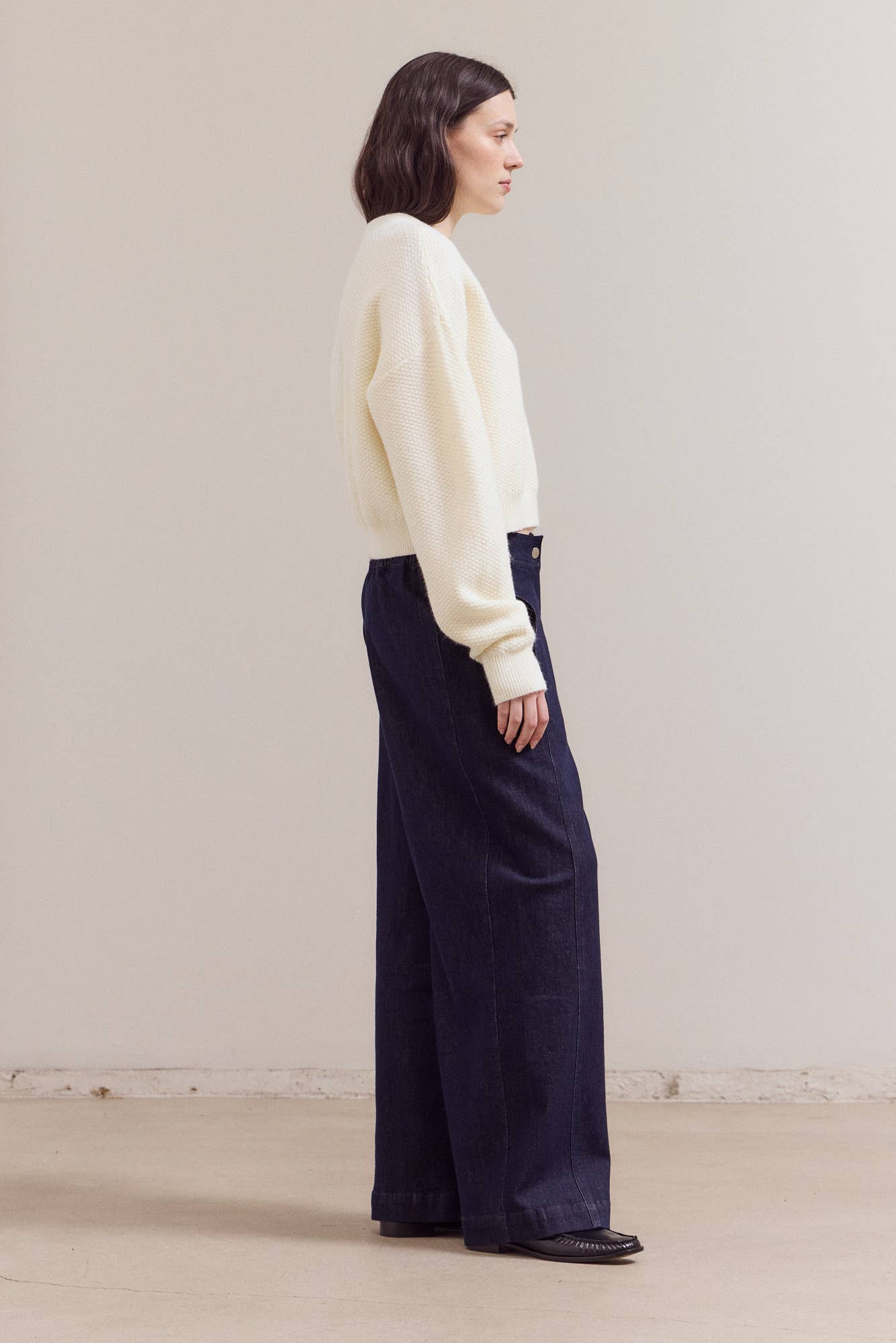 Mock Neck Textured Cropped Sweater