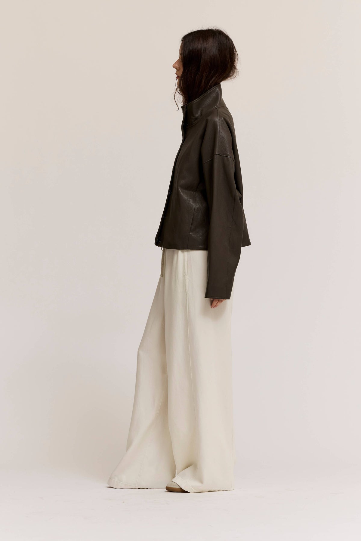 High Collar Vegan Leather Jacket