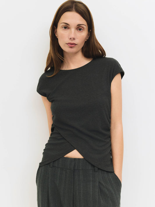Charcoal Asymmetrical Side Cinch T-Shirt