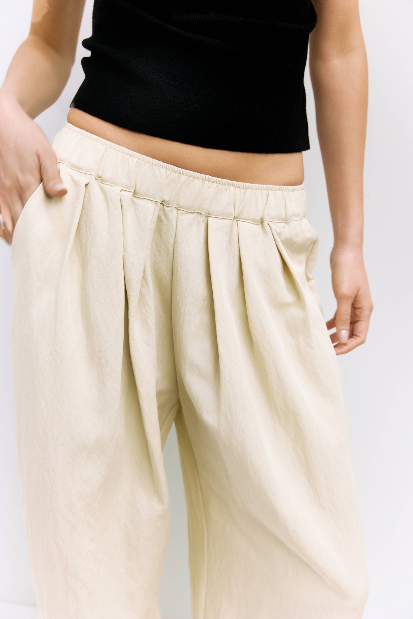 Bone Pleated Wide Leg Pants
