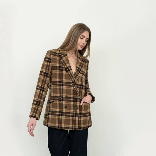 Plaid Mid-Length Button Front Blazer