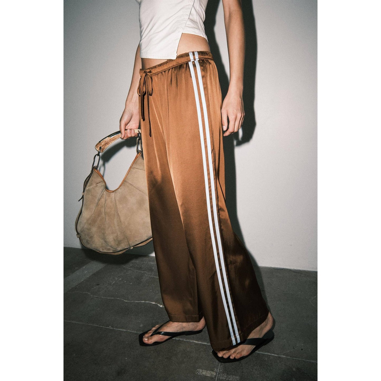 Brown Blue Satin Track Pants