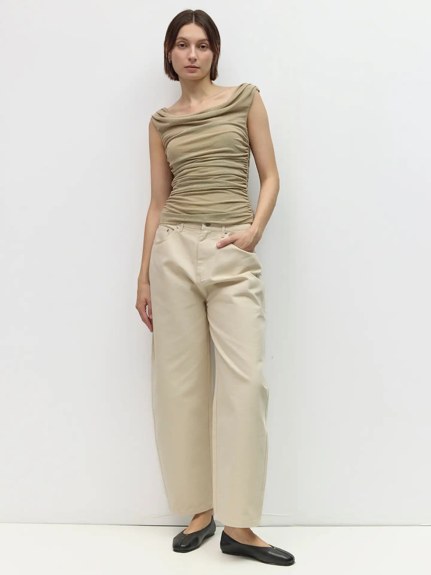 Mesh Wide Cowl Neck Top