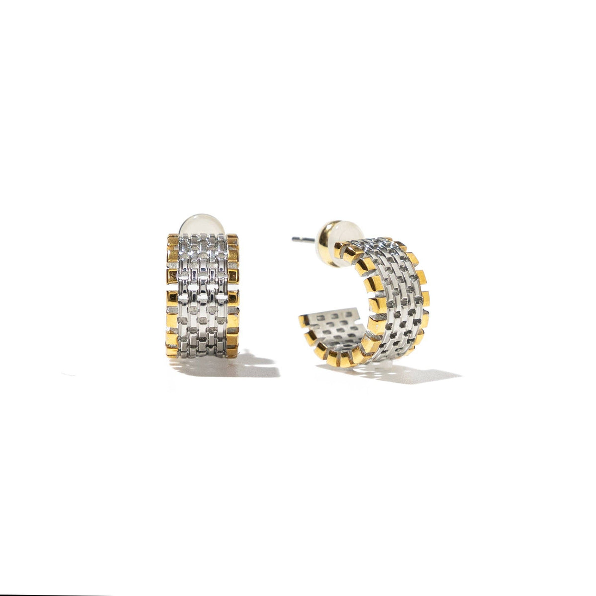 Two‑Tone Watch Hoop Earrings