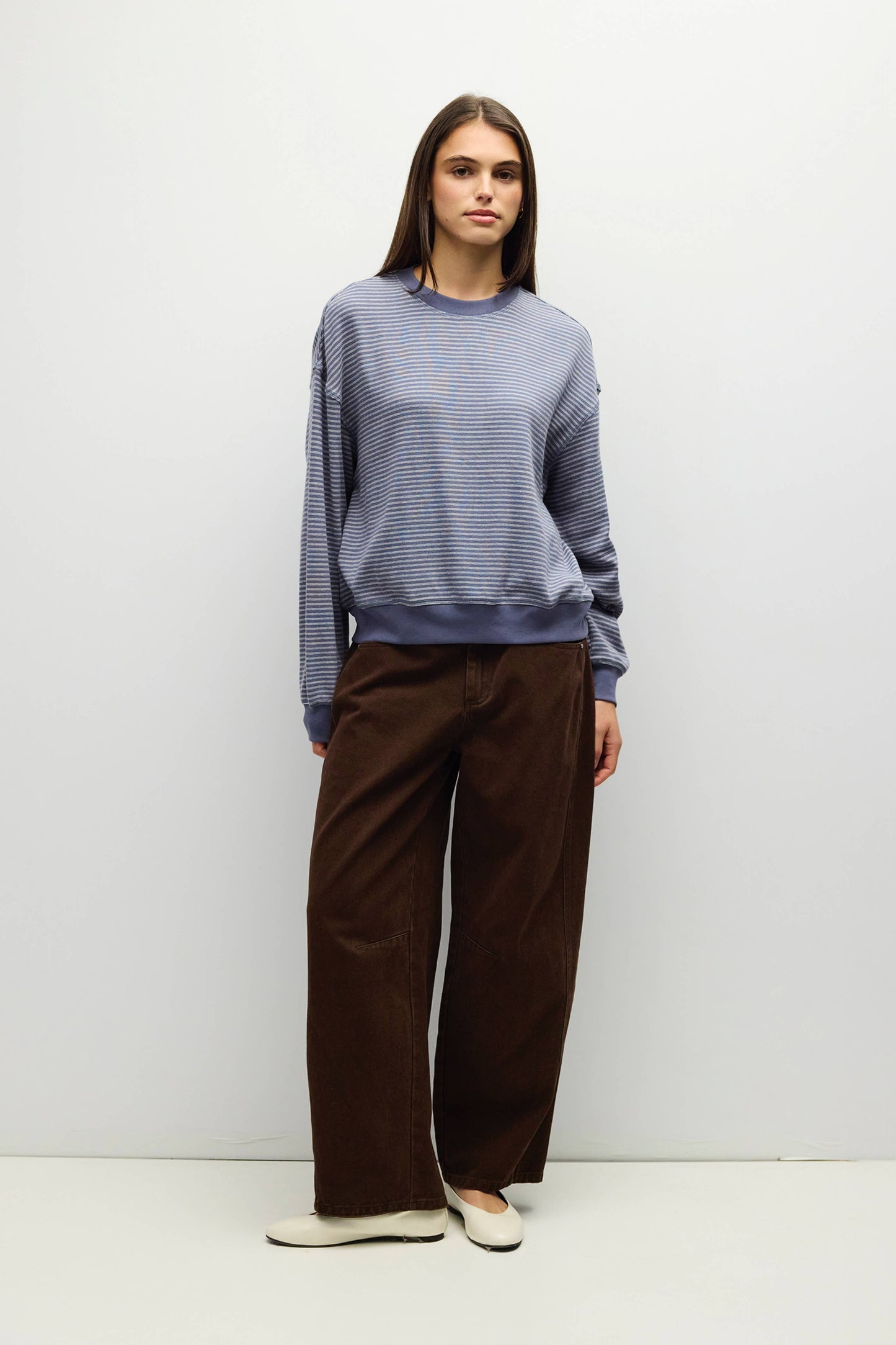 Stripe Crewneck Drop Shoulder Jersey Top
