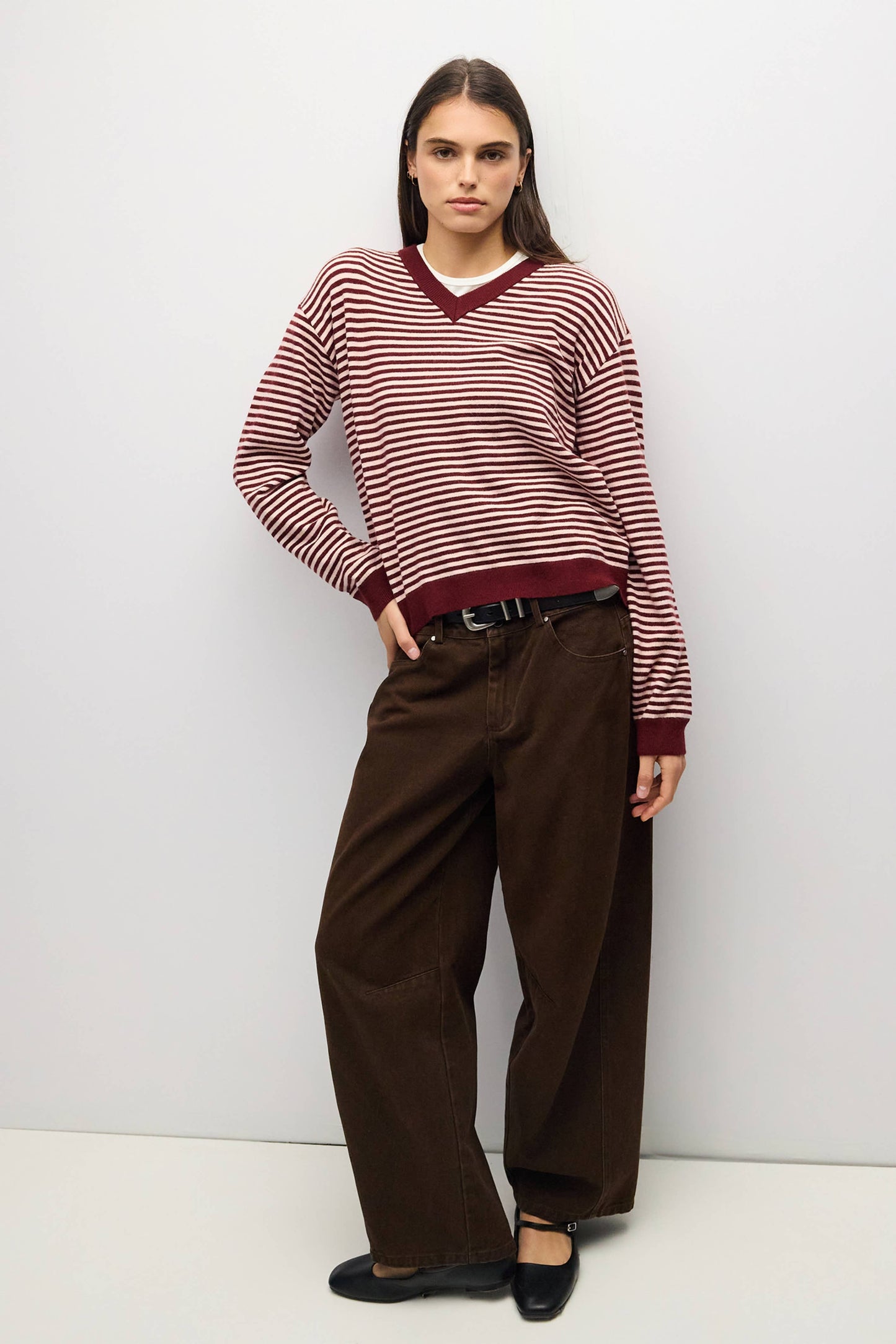 Striped Burgundy/Pink V-Neck Sweater