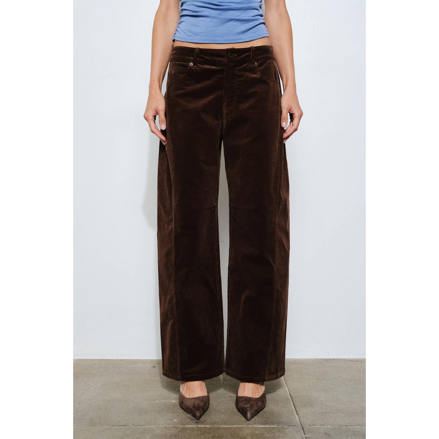 Low Rise Brown Corduroy Barrel Leg Pant