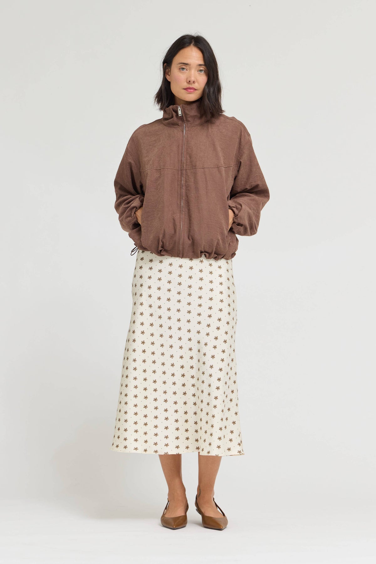 Chocolate High Collar Cinched Jacket