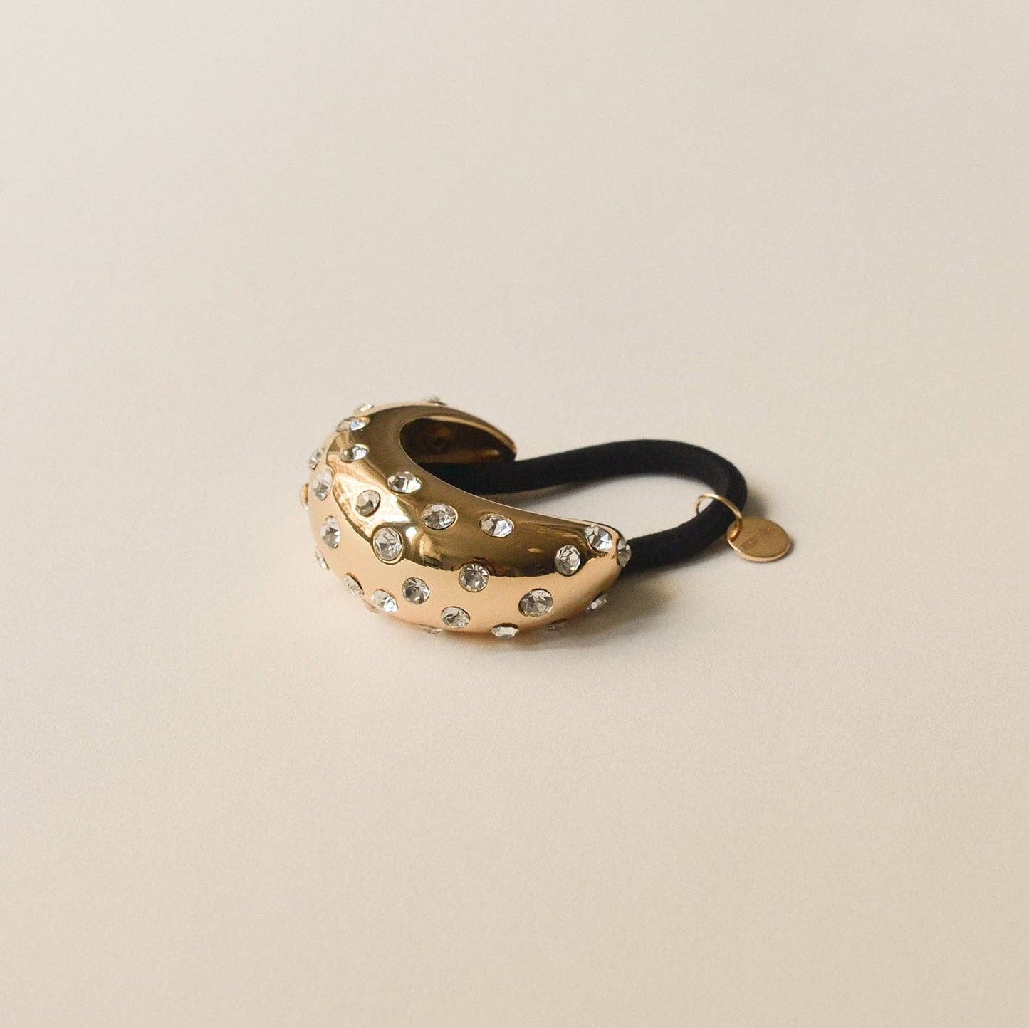 Gold Crystal Crescent Metal Cuff Ponytail Hair Tie