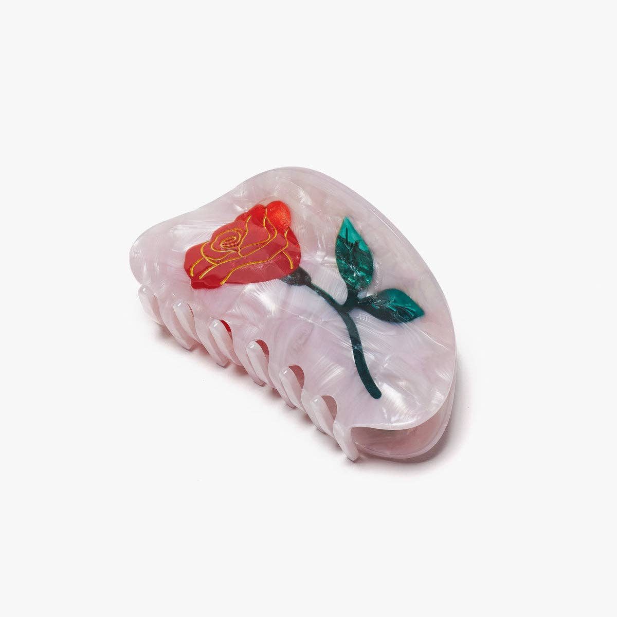 Pink Belle Red Rose Acetate Hair Claw