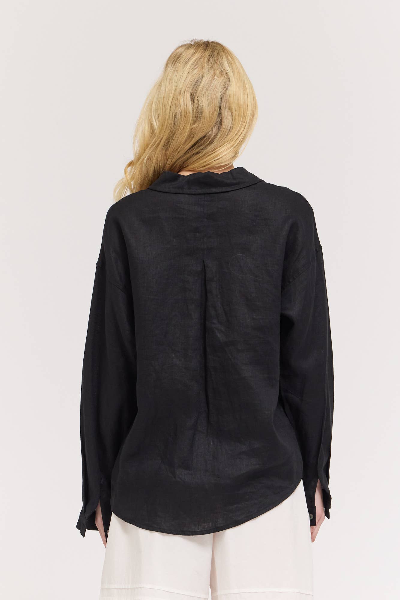Open Collar Linen  Button-Up Shirt