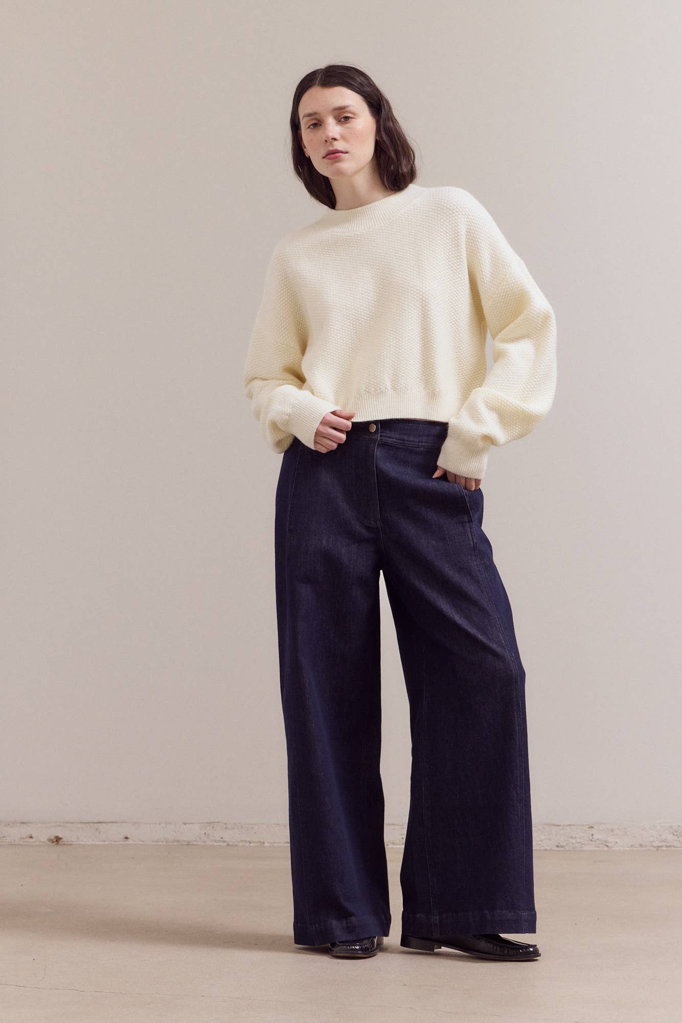 Mock Neck Textured Cropped Sweater