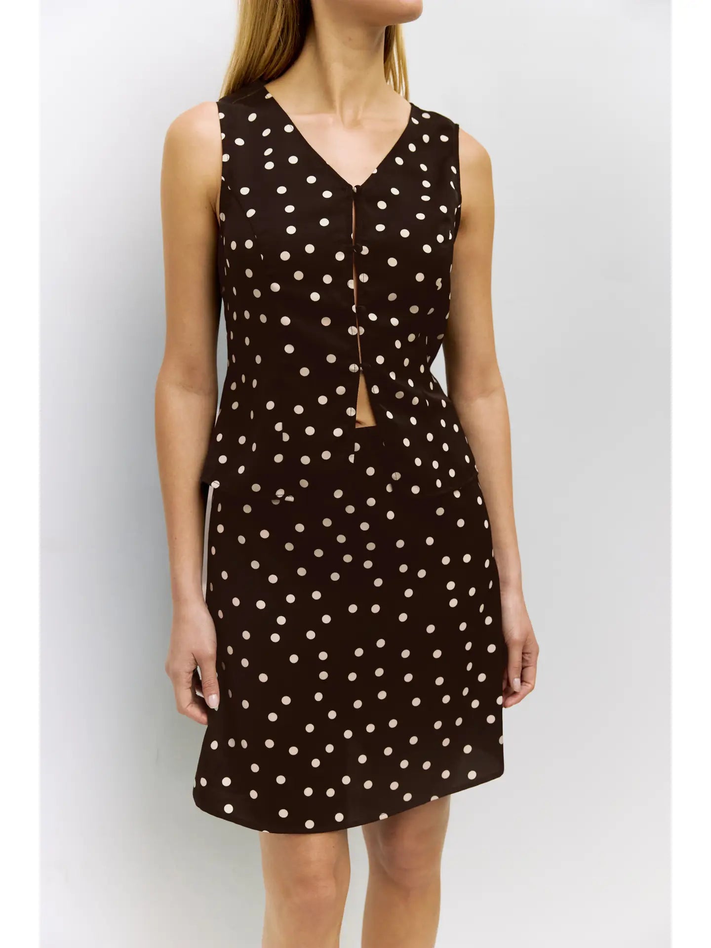Satin Polka Dot Button-Up Tank