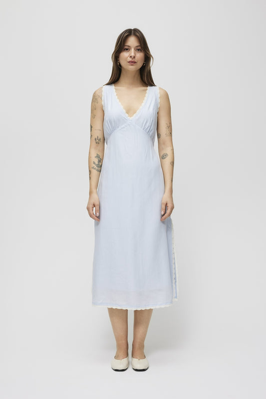 Light Blue Lace Trim Midi Dress