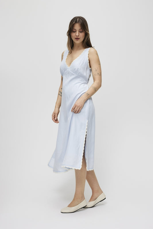 Light Blue Lace Trim Midi Dress