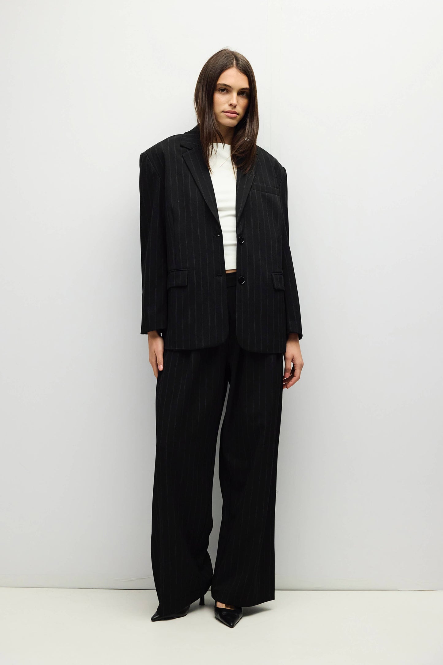 Black Pinstripe Tailored Blazer