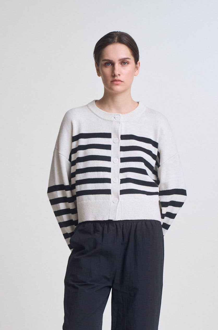 White Black Stripe Cardigan