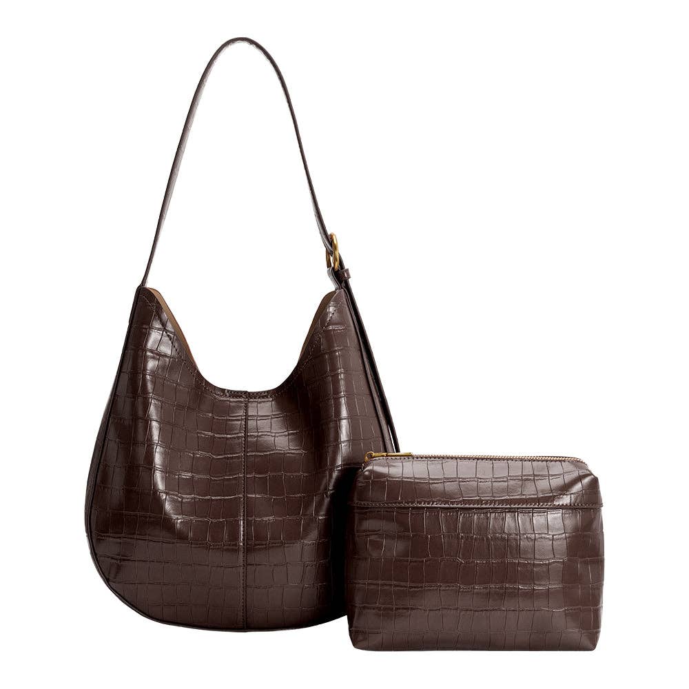 Chocolate Crocodile Vegan Leather Shoulder Bag