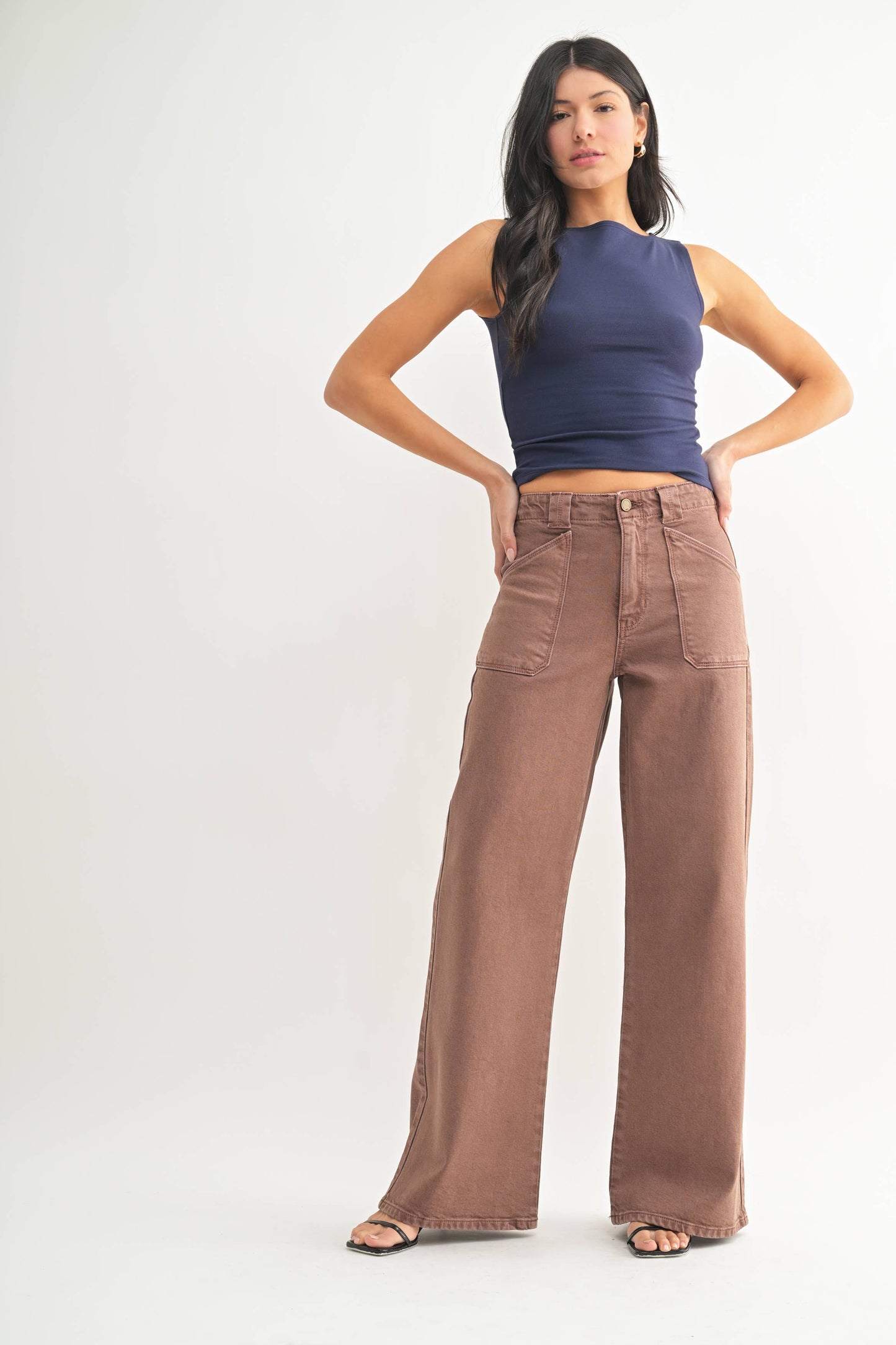 Vintage Brown Patch Pocket Wide Leg Flare