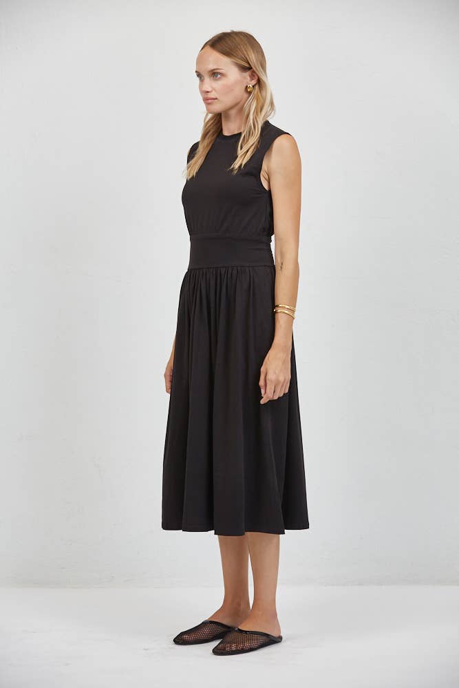 Black Waistband Jersey Midi Dress