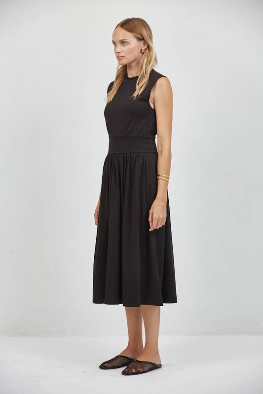 Black Waistband Jersey Midi Dress