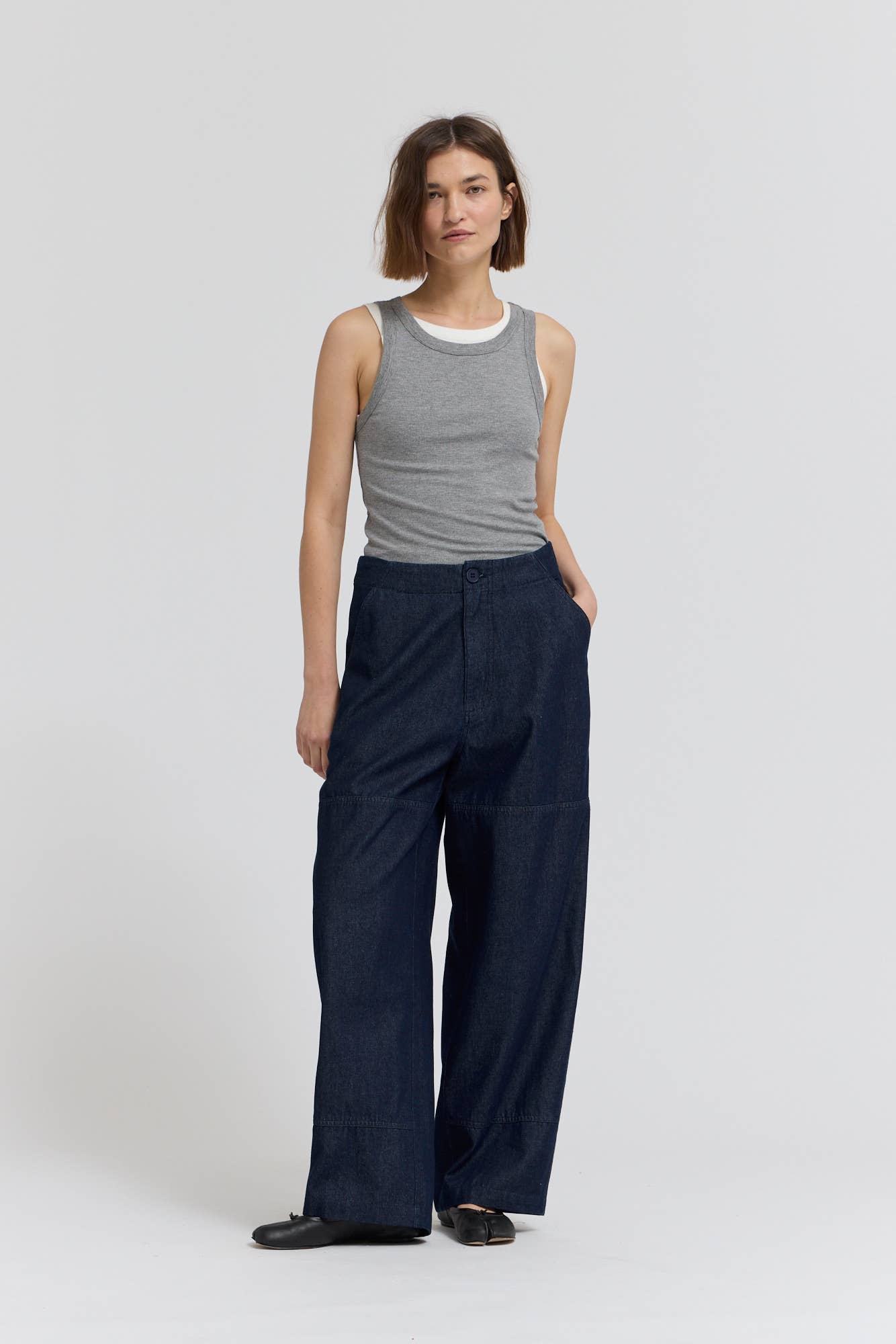 Indigo High Rise Curved Leg Trouser
