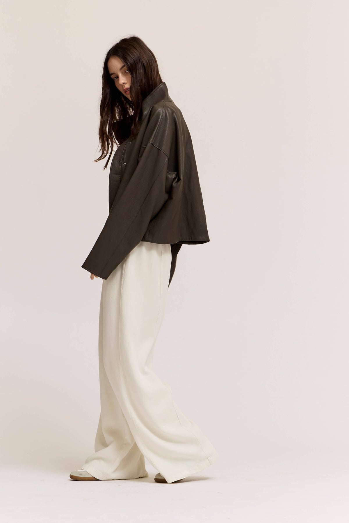 High Collar Vegan Leather Jacket