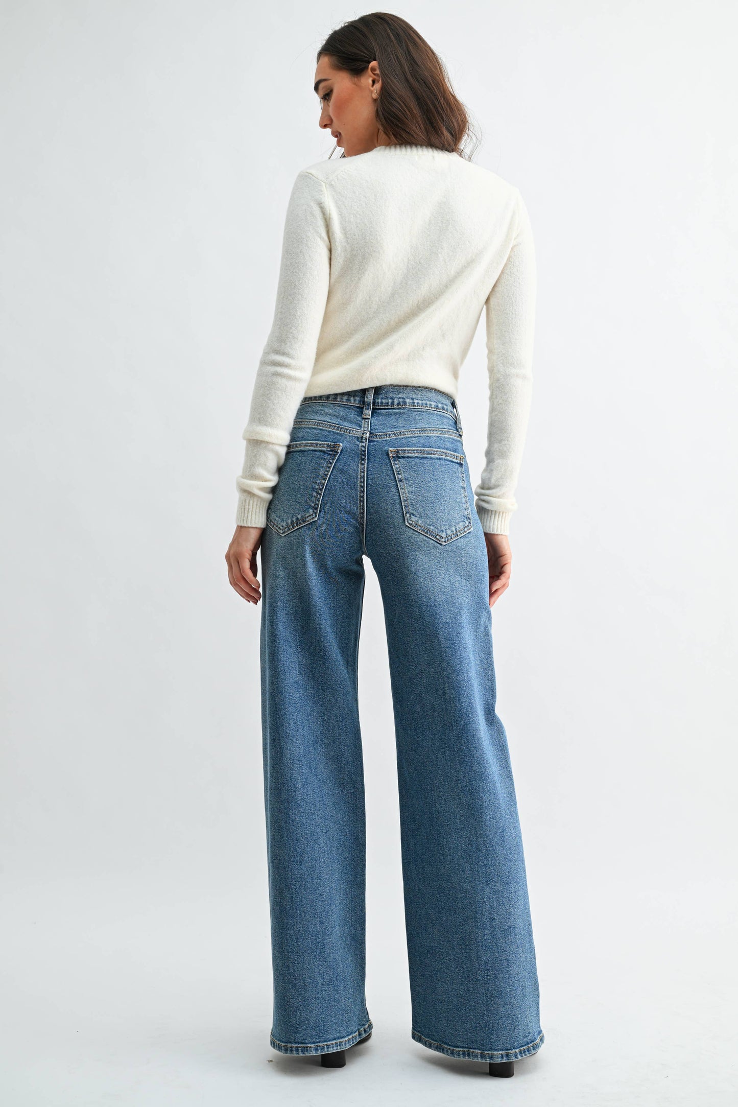 Medium Wash Twisted Seam Wide Leg Jeans