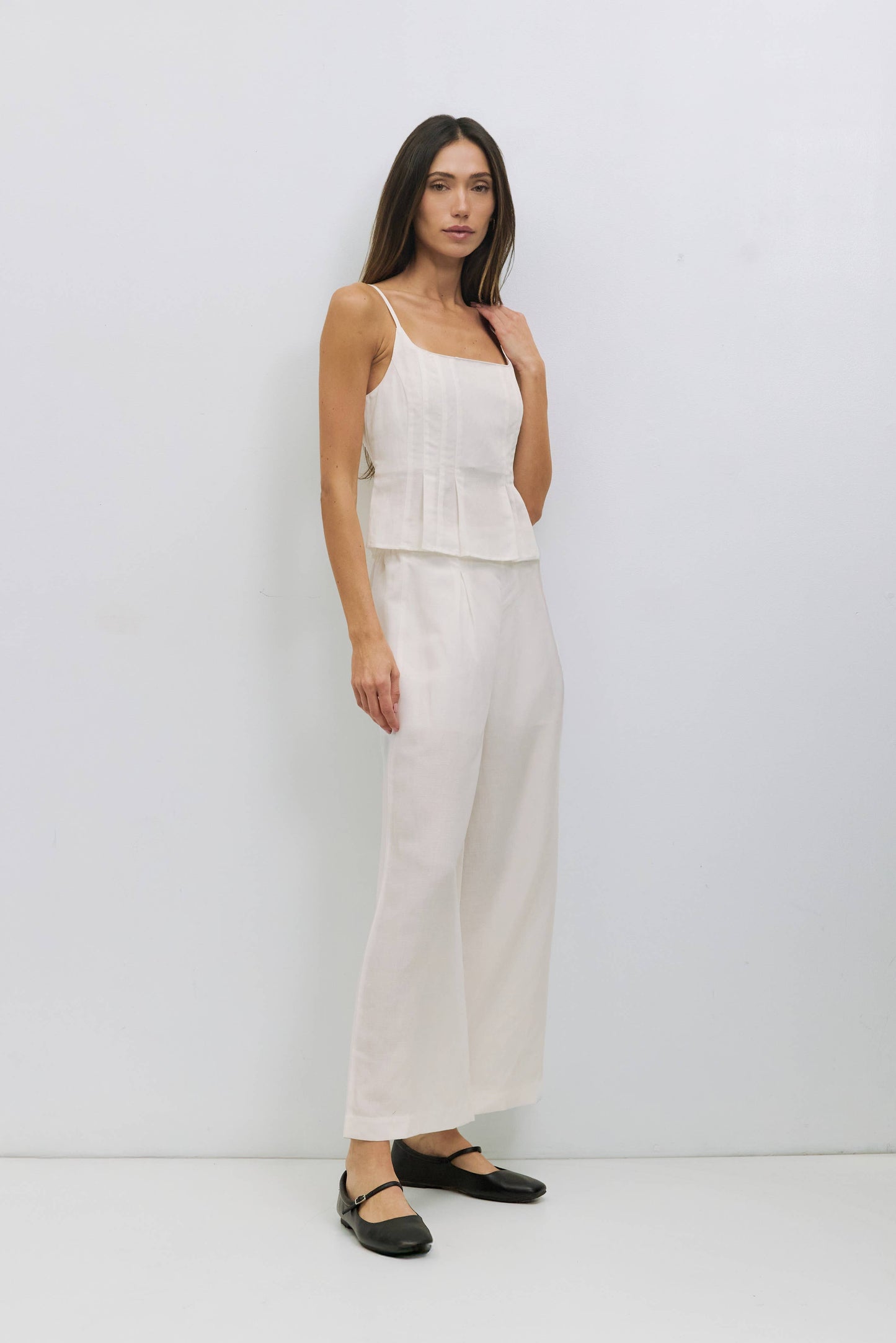Pleated Square Neck Linen Tank
