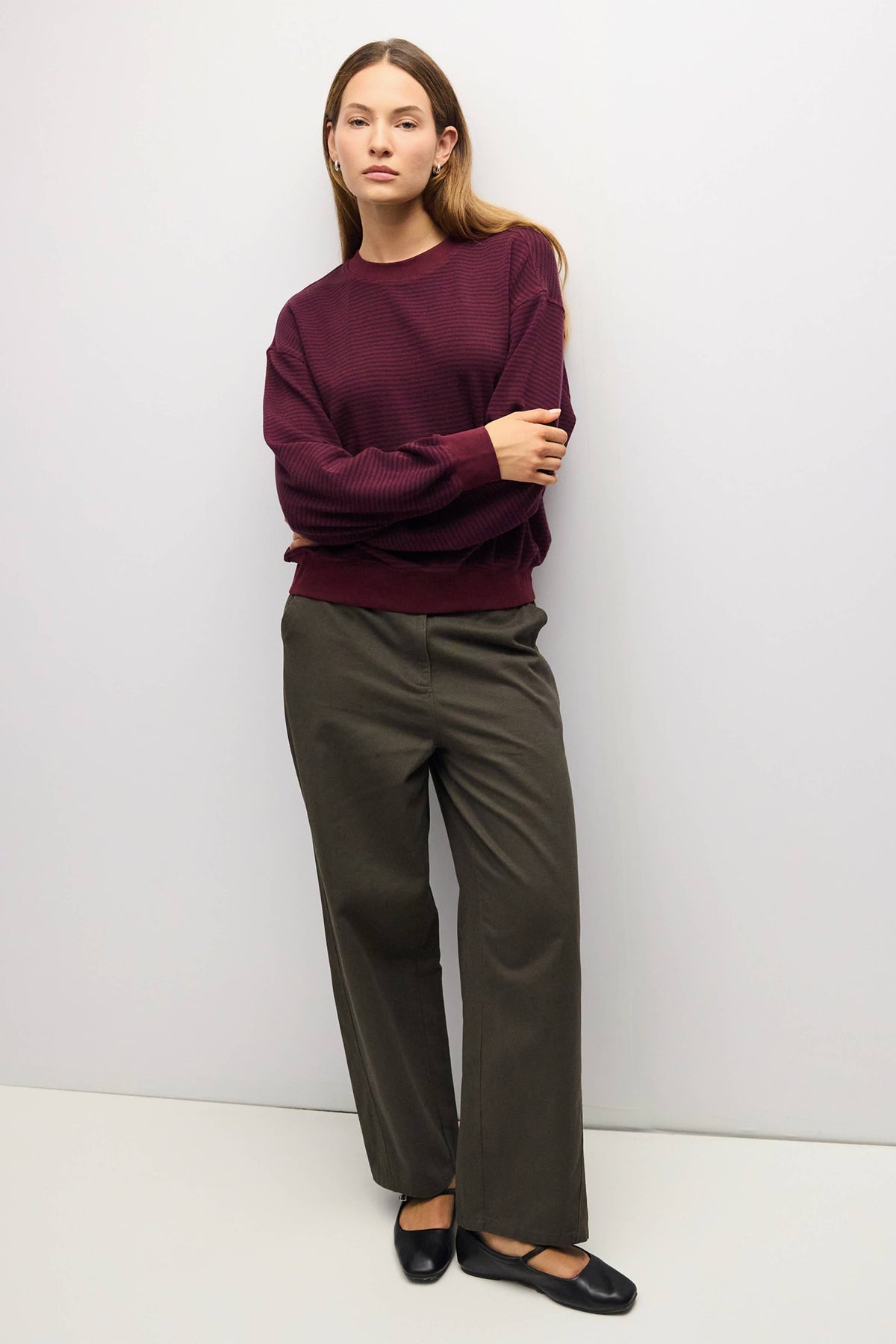 Stripe Crewneck Drop Shoulder Jersey Top