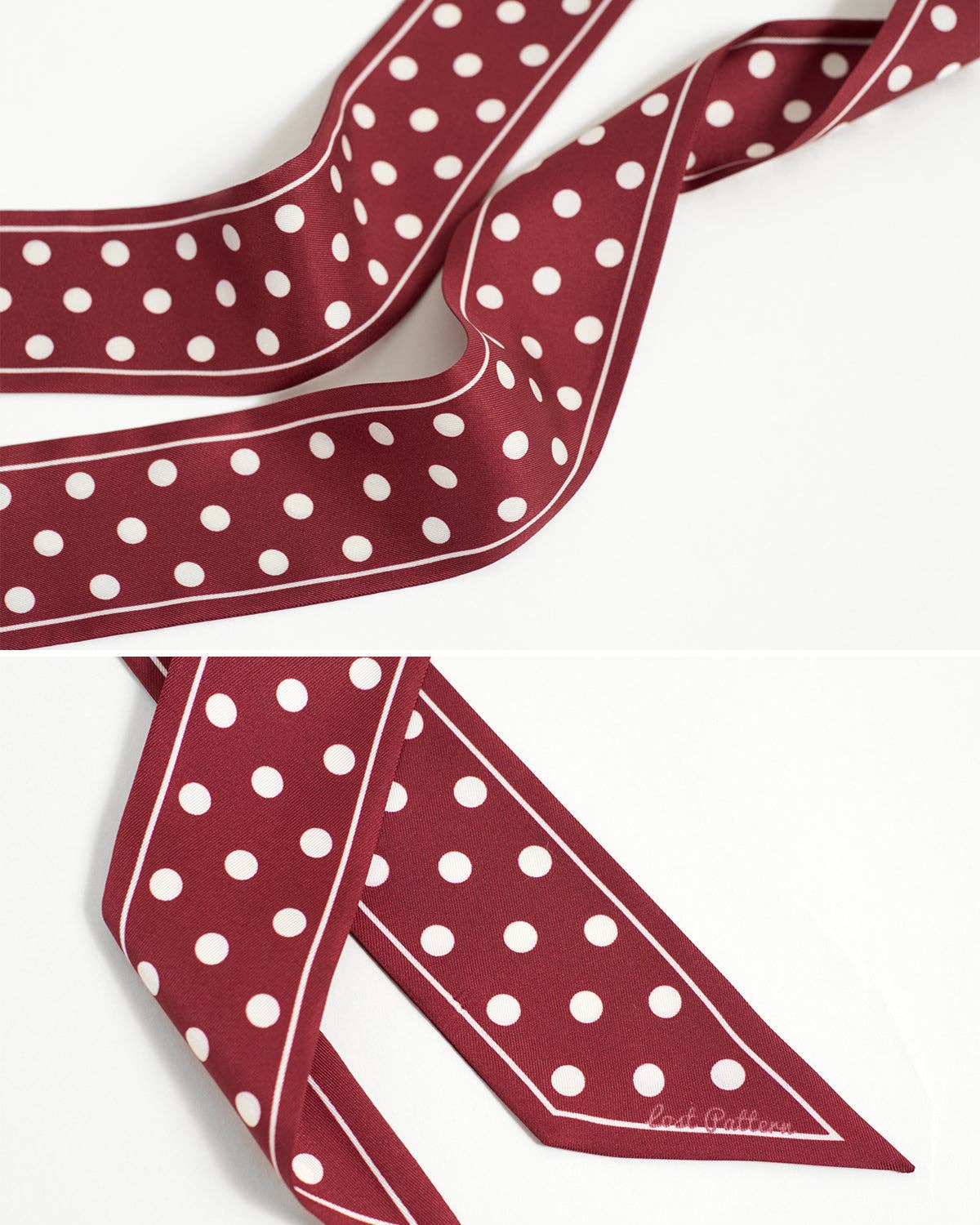 Dark Red Polka Dot Silk Slim Scarf