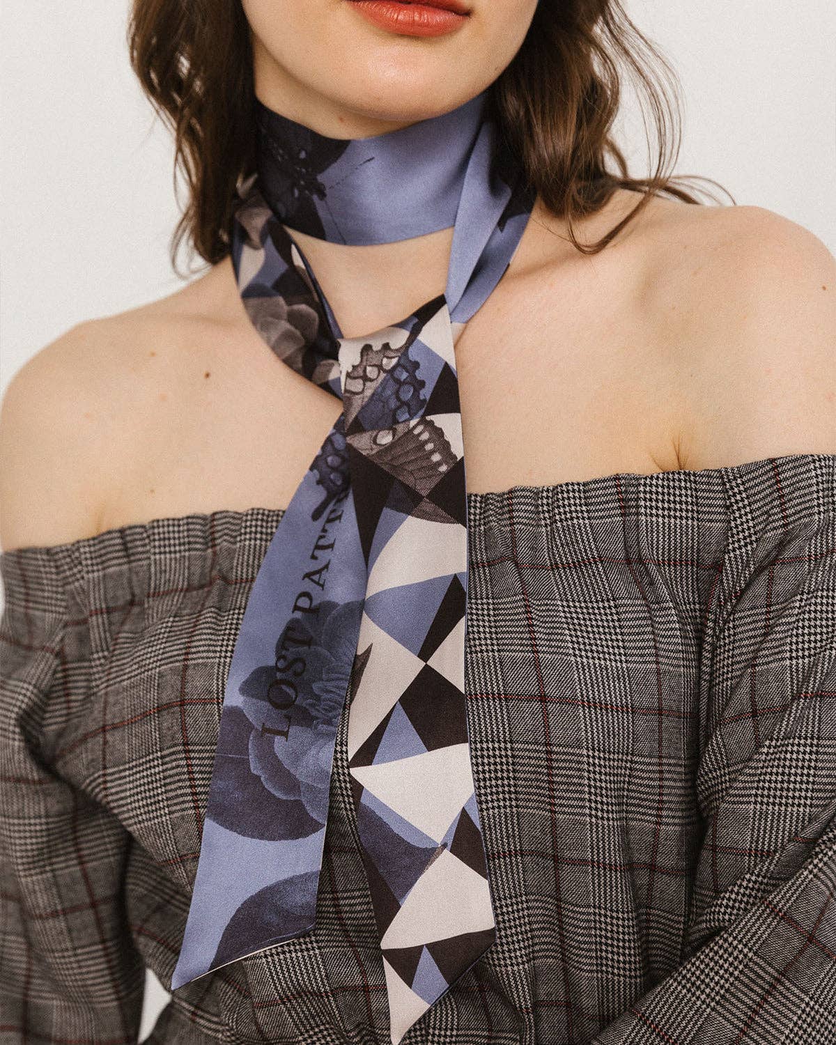 Blue Geometric Silk Scarf