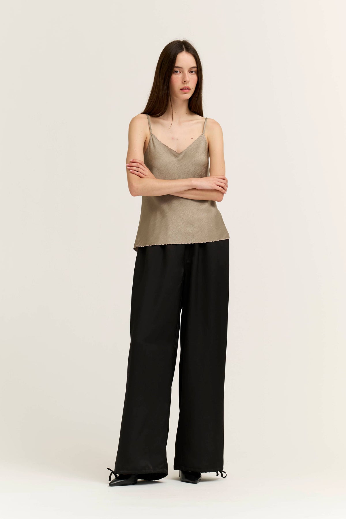 Light Taupe Scallop Edge Satin Tank